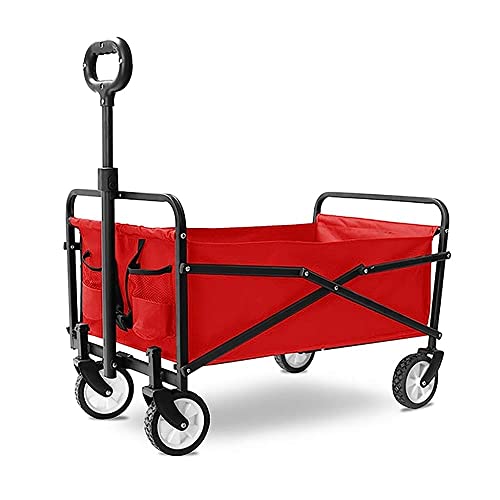 PUCNHZYNW Handcart, Folding Garden Trolley Cart Heavy Duty Wagon Multi-Function Shopping Cart for Outdoor Camping Beach Supermarket Pull Truck with 4 Wheels, Load 60Kg/Black