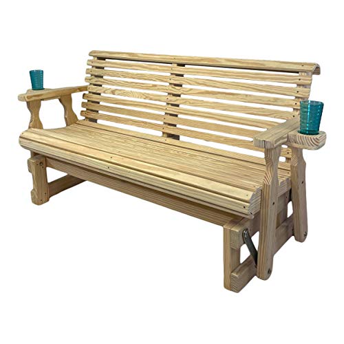 Amish Casual Heavy Duty 800 Lb Roll Back Pressure Treated Porch Glider with Cupholders (5 Foot, Unfinished)