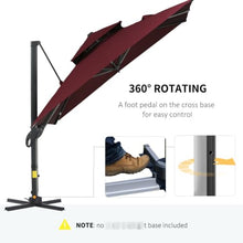 OROTLECT Red Hanging Cantilever Offset Patio Umbrella 10ft - 360 Rotation, Tilt, Square, Aluminum Base For Car Show Cantilever, Rotating, Outdoor Picnic