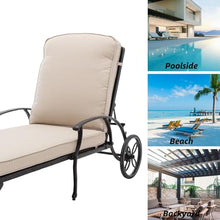 Luccalily Chaise Lounge Patio Chair Set of 2 with Wheels, Adjustable Reclining, Rust-Resistant Aluminum, Waterproof Beige Cushion