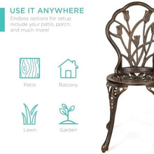 DUYHBAWRS Outdoor Cast Aluminum Patio Bistro Set W Design Antique Finish Copper Outdoor Furniture Set