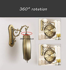 European Style Double-Sided Wall Clock Retro Silent Station Clock Creative 360°Rotating Living Room Bedroom Study Pastoral Outdoor Garden