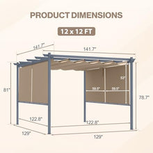 Aoodor 12 x 12 ft Outdoor Pergola with Retractable Shade Canopy, Brown