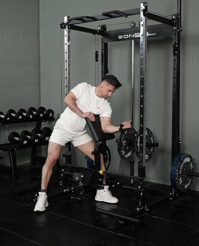 EonfitOmni Smith Machine Power Cage Squat Rack with Cable Crossover, Red320