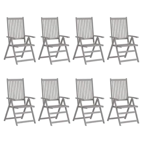 PUGYNBK Gray Acacia Wood Patio Recliner Chairs 8 Pack with Cushions