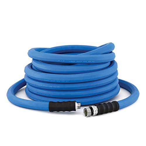 BluSeal Hot/Cold Water Rubber Garden Hose, 100% Rubber, Ultra-Light, Super Strong, 500 PSI, 50F to 190F Degrees, High Strength Polyester Braided (1" x 100)