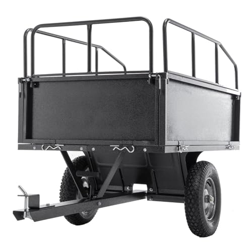 17 Cu. Ft. Heavy-Duty Steel Dump Cart Trailer, 600 lb Tow-Behind Utility Wagon with Dual-Control Dumping, 15" Pneumatic Tires, Reinforced Steel Frame for ATV, UTV, Lawn Tractor & Garden Hauling