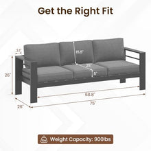 Kiss the Water Aluminum Patio Sofa, 3-Seat Dark Grey Outdoor Couch