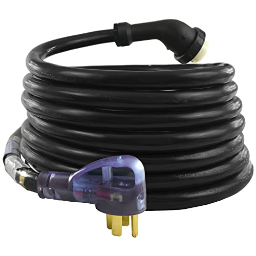 Conntek 50 Amp 45 ft RV/Generator Cord with Reverse Polarity Indicator, Heavy Duty 6/3+8/1 Gauge STW Wire, 14-50P Male and SS2-50R Twist Locking Female for RV Camper and Generator to House