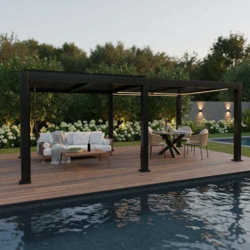 Takywep 12x20 Aluminum Louvered Pergola, Adjustable Roof for Patio & Deck