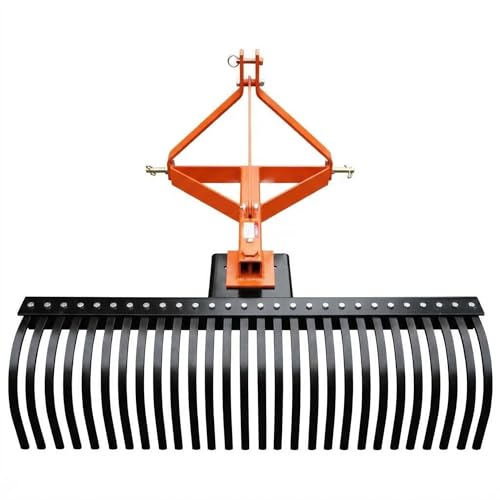 ActiveTrail 6 FT Landscape Rake for Tractors,3 Point Rake for Tractor Rock Rake with 37 Steel Tines and 360 Degree Rotation, Suitable for Category 1 and 2 Tractor,Orange