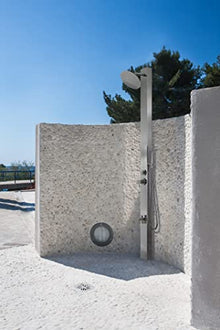 Milan Silver 316 Marine Grade Stainless Steel Massage Outdoor Shower Panel Swimming Pool Backyard Hot & Cold Rainfall Wall Mounted or Free Standing Outside Shower