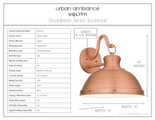 Urban Ambiance Luxury Modern Farmhouse Wall Sconce, Large Size: 14.00''H x 15.00''W, with Luxe-Industrial Style Elements, Rustic Copper Finish, UQL1711, Clemson Collection