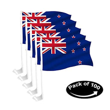 New Zealand Car Flag Window Clip Flag 18” X 12” Including Poles for Patriotic, Sports Events, Parades (Premium - Double Side Printing, Pack of 100)
