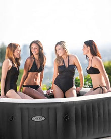 Intex 28457EP 4-Person Onyx Black Octagon Jet & Bubble Deluxe Combo Outdoor Inflatable Portable Hot Tub, Includes Energy Efficient Spa Cover, 63in x 28in