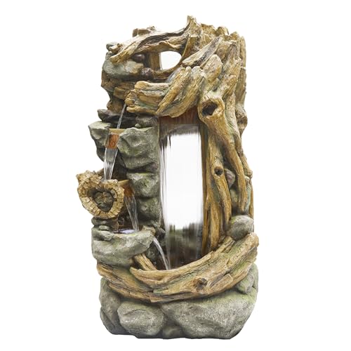 Alpine Corporation TZL404 71" Cascading Tree Trunk Fountain with LED Lights, Outdoor Waterfall Water Feature for Garden, Patio, Lawn & Backyard Decor, Relaxing Water Feature with Rustic Design