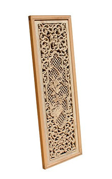 Orientliving Chinese Rectangular Wood Flower Bird Carving Wall Panel Plaque Brown