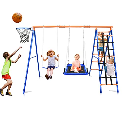 Kiriner 5-in-1 Heavy Duty Backyard Swing Set Orange & Blue