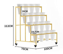 ZOCWJK 4 Tier Gold Plant Stand with 16 Flower Buckets Mobile Metal Plant Display Shelf with 4 Wheels Flower Pot Holder for Weddings and Gardens,4 Layerswithout Bucket