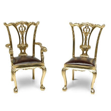 Maitland-Smith Miniature Chippendale Chairs Ornament Brass & Leather Multicolor