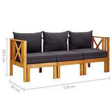 Molumvel 3-Seater Patio Bench with Cushions, Solid Acacia Wood Outdoor Garden Seating, Extendable Sofa Bed for Backyard, Patio, Deck, 70.5 in Long, Grey