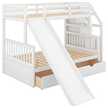 Flieks Twin Over Full Bunk Bed with Drawers and Slide White