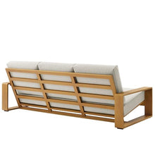 Modway Lirienne Aluminum Faux Wood Outdoor Sofa in Ivory Natural - Weather-Resistant Modern 3-Seater Patio Couch with Removable Woven Fabric Cushions