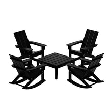 WestinTrends Ashore 5 Piece Patio Rocking Chair Set, All Weather Poly Lumber Adirondack Rocker Conversation Set Porch Patio Chairs Set of 4 with Low Coffee Table, Black