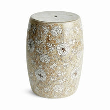 Napa Home & Garden Province Lotus Stool - Brown & White Ceramic - Handcrafted Brown,Taupe,Tan