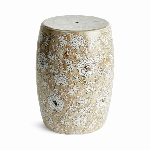Napa Home & Garden Province Lotus Stool - Brown & White Ceramic - Handcrafted Brown,Taupe,Tan
