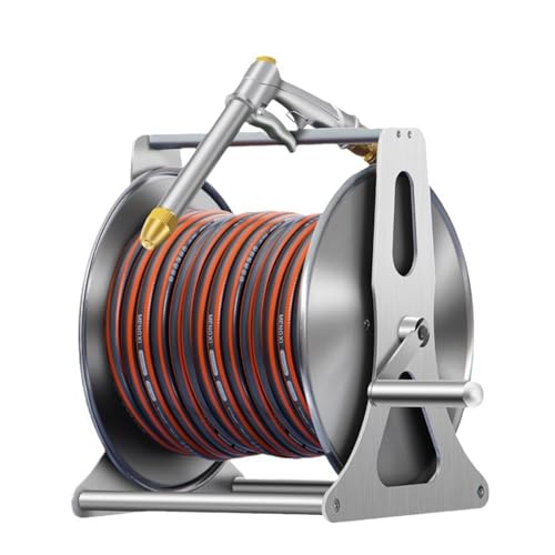 Stainless Steel Wall Mount Hose Reel for 98.4ft Garden Hose, Heavy Duty Outdoor Caddy