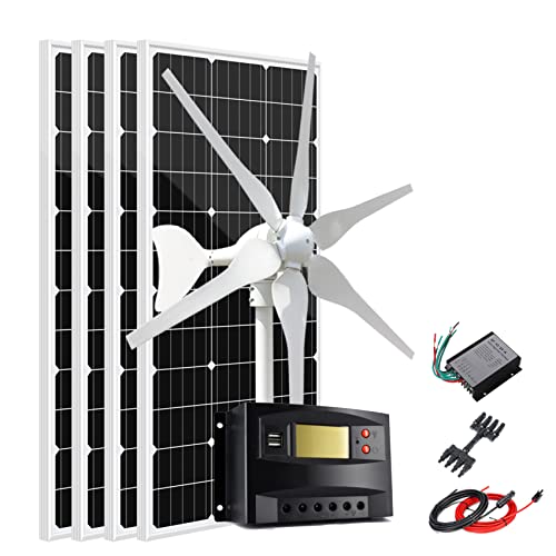 800W Solar Wind Power Kit for Charging 12V Lead Acid Gel AGM SLA FLD Batteries: 1x 400W Wind Turbine with Controller + 4X 100W Solar Panel + Solar Controller for RV Boat Cabin Home