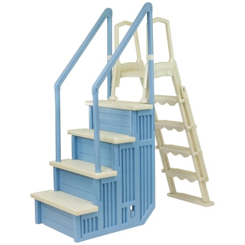 Aqua Select Anti-Slip in-Pool Safety Stairs with Outside Flip-Up Ladder