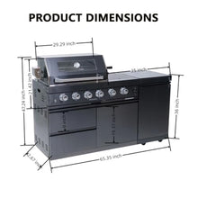 RGWYGCG 4-Burner Propane Gas Grill with Rotisserie Kit & Side Burner, Heavy Duty Outdoor Kitchen Grilling Station with Prep Table, Drawers & Cabinet for Backyard BBQ