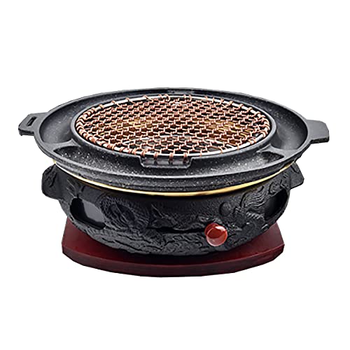 Charcoal Grill Portable Round Barbecue Stove Food Charcoal Stove With Copper Mesh Base Tabletop BBQ Grill Outdoor Cooking Picnic Barbecue (Color : Black Size : 33x14cm)
