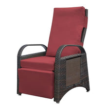 Outdoor Recliner Chair,2 Buckle Adjustment Mechanism Reclining Lounge Chair and Removable Soft Cushion, with Modern Armchair and Ergonomic for Home, Sunbathing or Relaxation (Brown + Red)