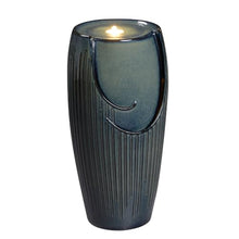 Blue Ceramic Pillar Fountain, Decorative Water Fountain with LED Lights and Quiet Pump, Indoor Outdoor Water Feature for Patio, Garden, Deck, Balcony, Office and Home Décor