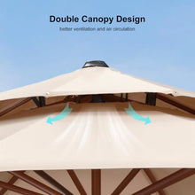 10 FT Double Top Round Wood Pattern Cantilever Umbrella With Base,Beige