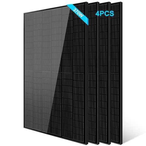 SUNGOLDPOWER 4pcs 370W Solar Panels Monocrystalline, Grade A Solar Cell, Waterproof IP68, High Efficiency Solar Panel On/Off Grid Supplies for Charging Station, Household, Marine, RV, Tiny House,Black