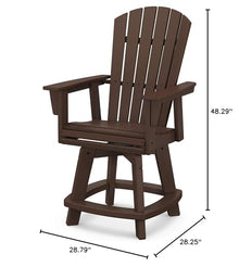 POLYWOOD® Nautical Curveback Adirondack Swivel Counter Chair in Mahogany