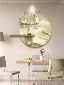 MeQibin Sandstone Wall Warm Lamp Painting, Hanging Planter Wall Decor with Glass Vase, Landscape Decoration Traditional Wall Hanging Painting for Living Room, Restaurant, Office(Brown,31.4 X 27.5IN)