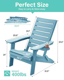 YEFU Folding Adirondack Chair Set of 4 with Arc Back & Cup Holder Blue