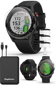 PlayBetter Garmin Approach S62 Premium Golf GPS Watch (Black Bundle) - Virtual Caddie, Mapping, Full Color Screen - Club Tracking Sensors, Screen Protectors, Portable Charger