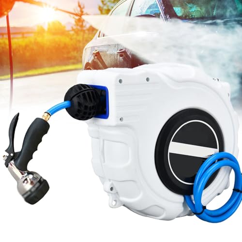 FENOKD Automatic Telescopic Hose Reel,Retractable Garden Hose Reel,180° Swivel Base,10+1M/12+1M/15+1M/20+1M,Adjustable Output Tube Length.20m