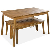 HOXURY Acacia Wood Outdoor Dining Set with 2 Benches – Durable Picnic Table for Patio, Garden & Indoor Use – Natural Finish, Adjustable Feet, Easy Assembly