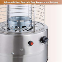 46,000 BTU Stainless Steel Round Commercial Propane Outdoor Patio Heater with Glass Flame Tube and Protective Mesh – Freestanding Portable Design with Wheels for Patio, Deck, Restaurant, Events