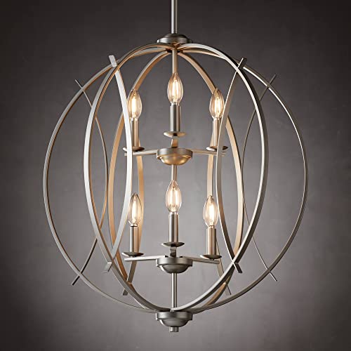 Spherical 24" Wide Brushed Nickel Globe 6-Light Pendant Light Fixture