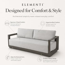 Outdoor Couch Elementi Newport Patio Sofa, 3 Seat Aluminum Outdoor Furniture Sofa with Sunbrella Canvas Granite 5402 and Cast Slate 40434 Cushions, Urbane Bronze, 82.3 x 30.3 x 24 in