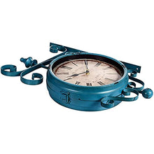 saditesdk Wall Clock, Outdoor Garden Wall Clock, Blue Double Sided Station Clock Garden Clock Rotation Wrought Iron Retro Outdoor Clock Decoration Outside Clock for Indoor Outdoor, 8inch，