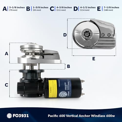 Five Oceans Vertical Windlass Kit 600 Watt 12V DC Silver/Black